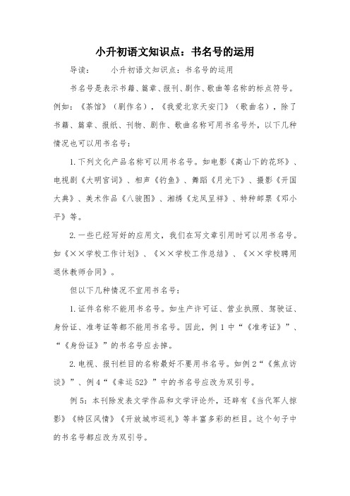 小升初语文知识点：书名号的运用