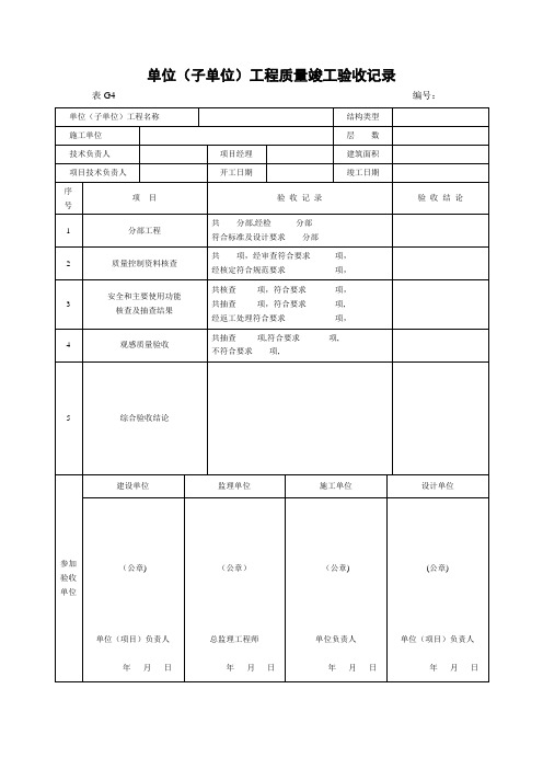 市政工程竣工验收表格【范本模板】