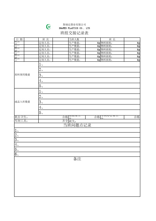 班组交接记录表(2017.7.19)