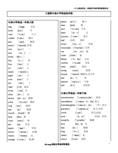 上海版小学英语牛津词汇表(带音标)