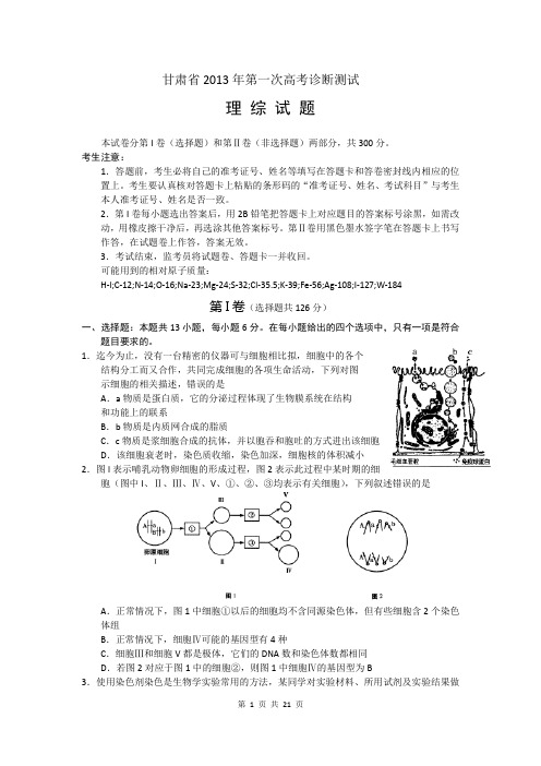 2013届甘肃省高三第1次高考诊断测试理综卷2013.03