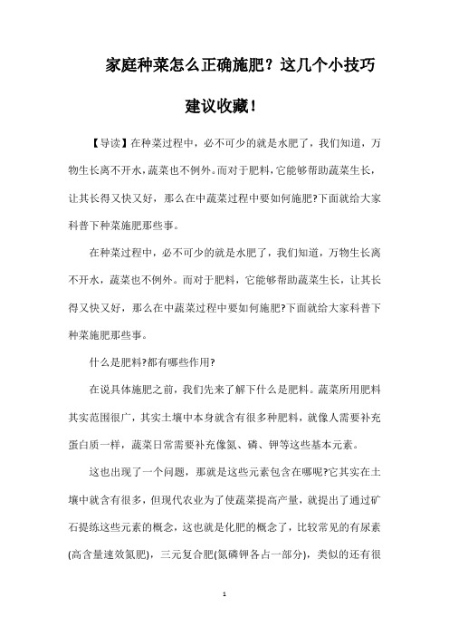 家庭种菜怎么正确施肥？这几个小技巧建议收藏!