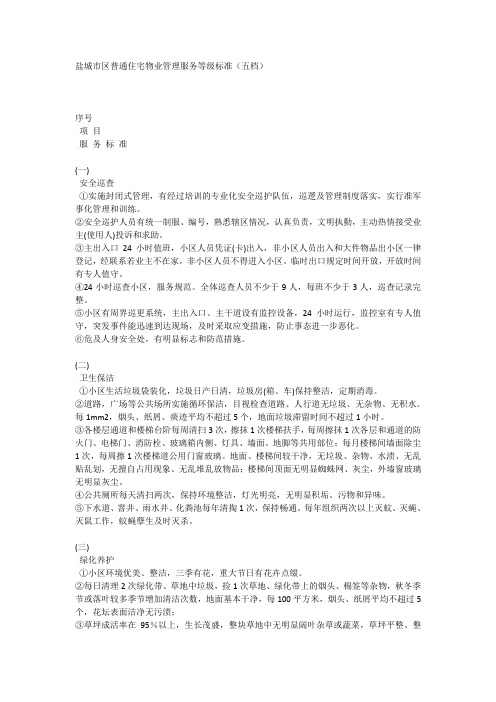 盐城市区普通住宅物业管理服务等级标准