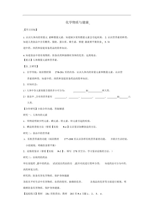 九年级化学下册9.4化学物质与健康精品精品学案(新版)粤教
