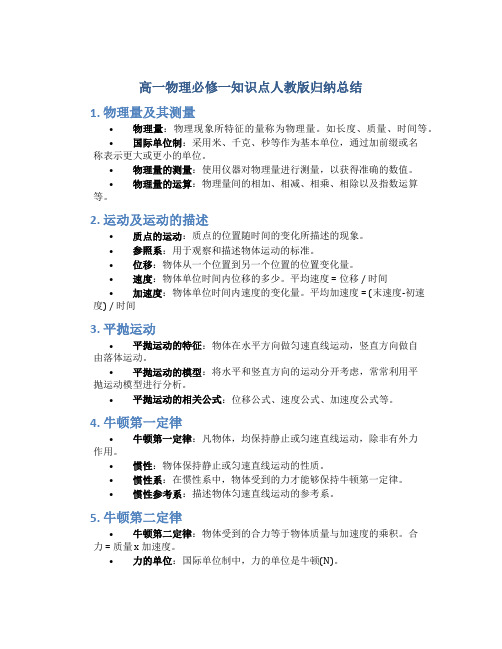 高一物理必修一知识点人教版归纳总结