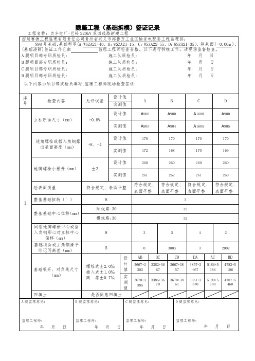 4.隐蔽工程(基础拆模)签证记录国网最新