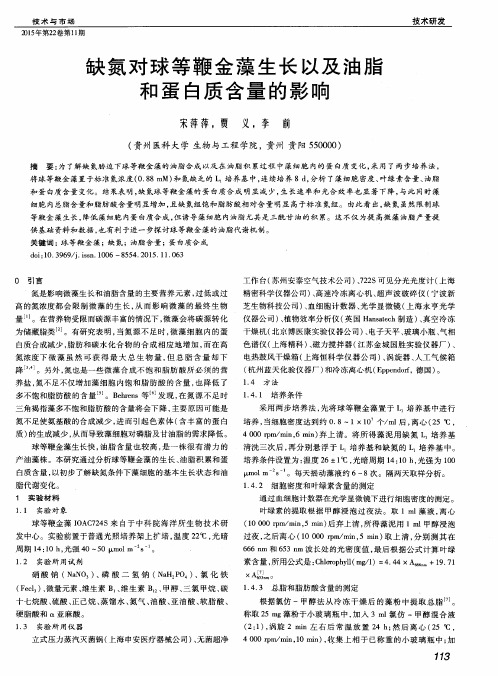 缺氮对球等鞭金藻生长以及油脂和蛋白质含量的影响