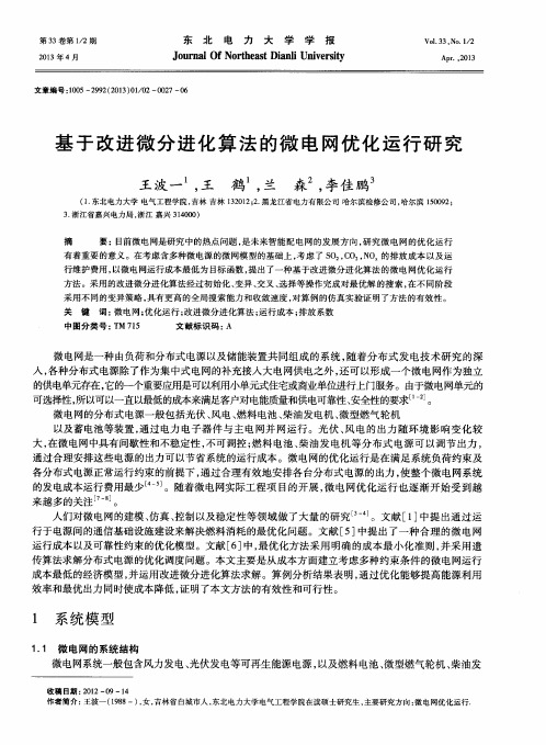 基于改进微分进化算法的微电网优化运行研究