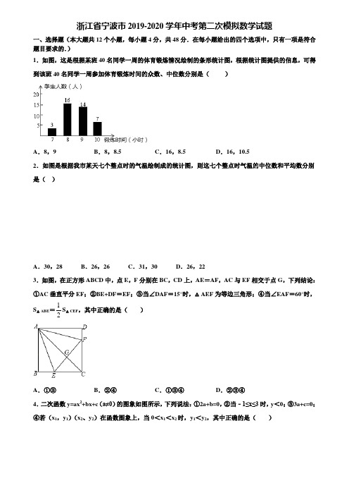 浙江省宁波市2019-2020学年中考第二次模拟数学试题含解析