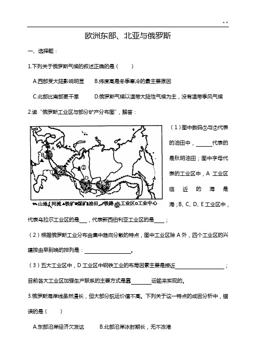 理解练习1欧洲东部,北亚与俄罗斯