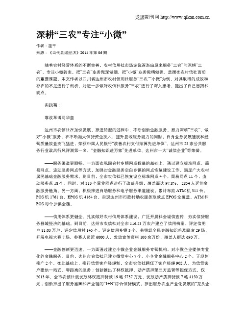 深耕“三农”专注“小微”