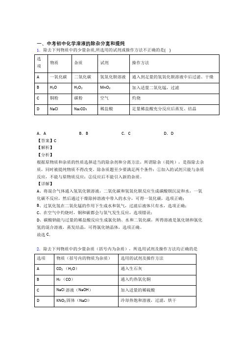 2020-2021备战中考化学溶液的除杂分离和提纯提高练习题压轴题训练含答案