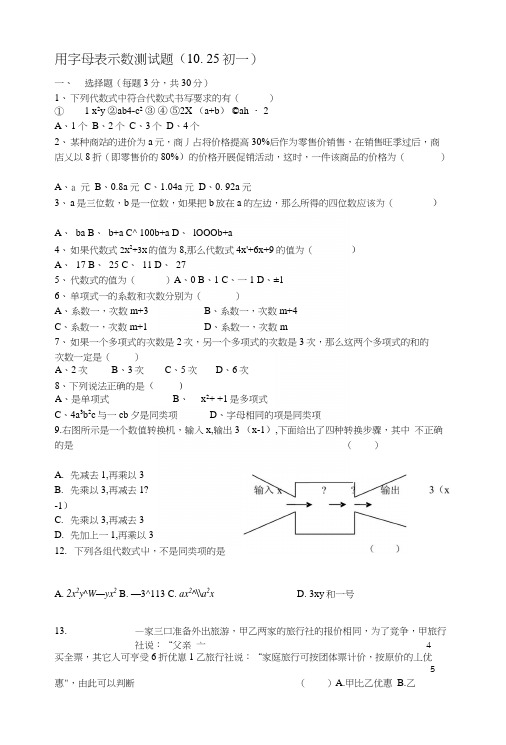 [小学]用字母表示数测试题.docx