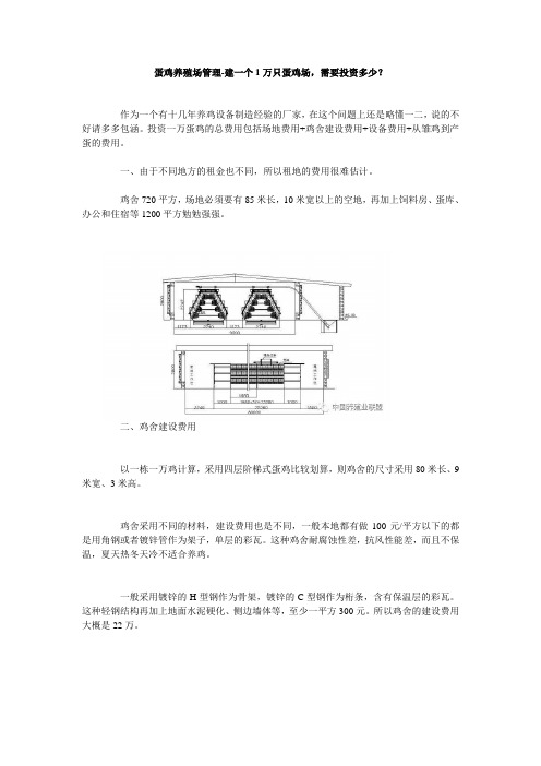 蛋鸡养殖场管理-建一个1万只蛋鸡场,需要投资多少？