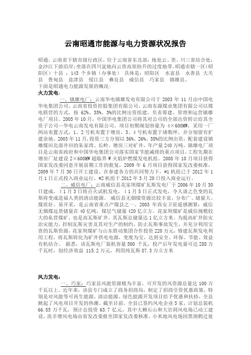 云南昭通市能源与电力资源状况报告