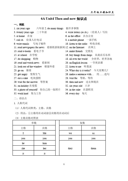[译林版]6A Unit4 Then and now知识点