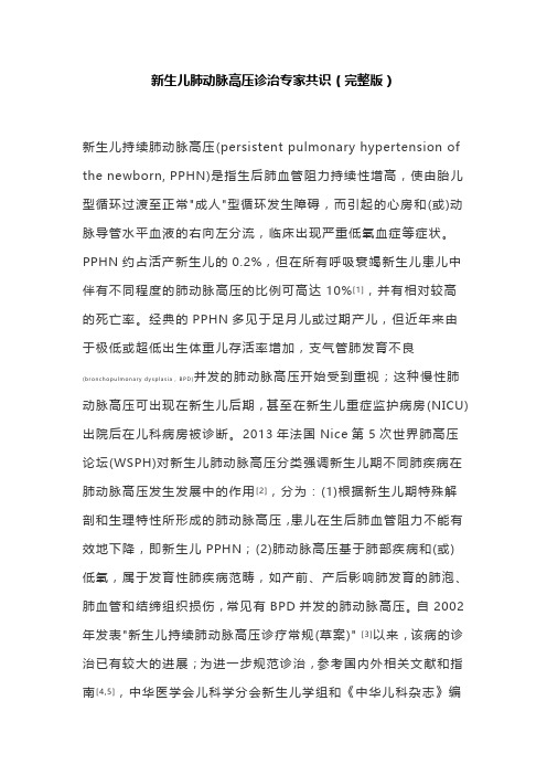 新生儿肺动脉高压诊治专家共识(完整版)