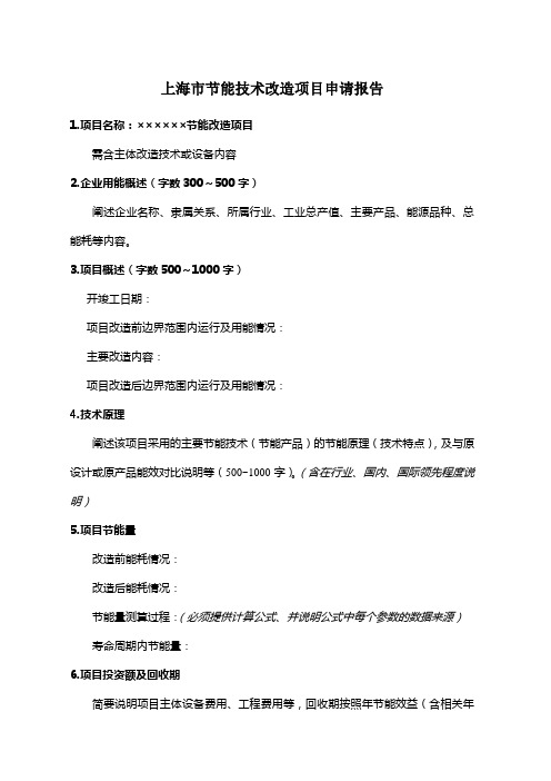 上海市节能技术改造项目申请报告