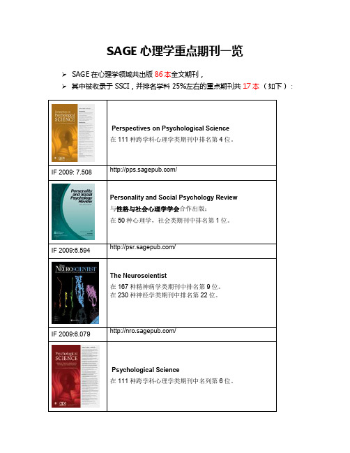 SAGE心理学重点期刊一览