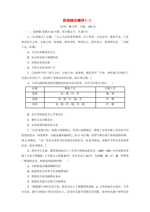 高中历史阶段综合测评1含解析岳麓版必修2