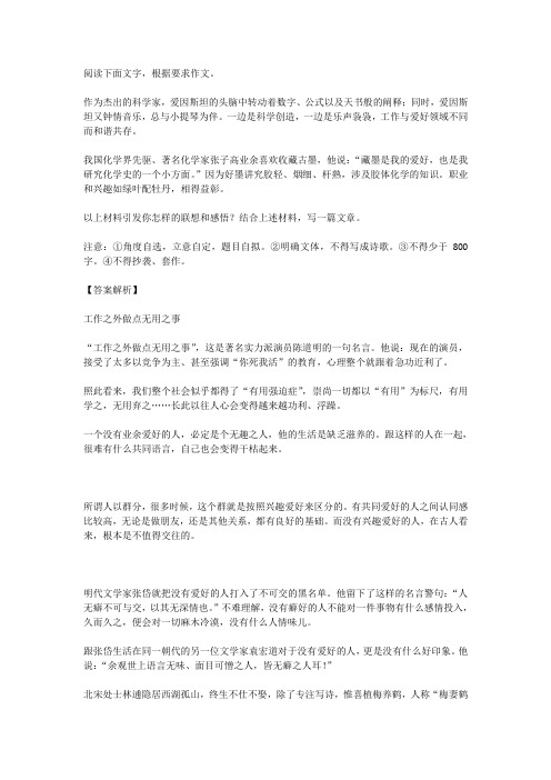 高考语文满分作文范例及解析--工作之外做点无用之事