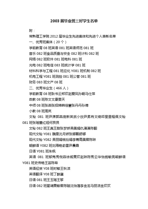 2003届毕业班三好学生名单