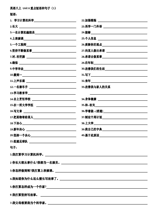 英语八年级上Unit6重点短语和句子