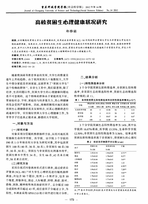 高校贫困生心理健康状况研究