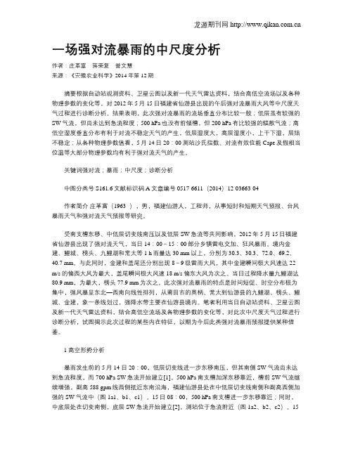 一场强对流暴雨的中尺度分析