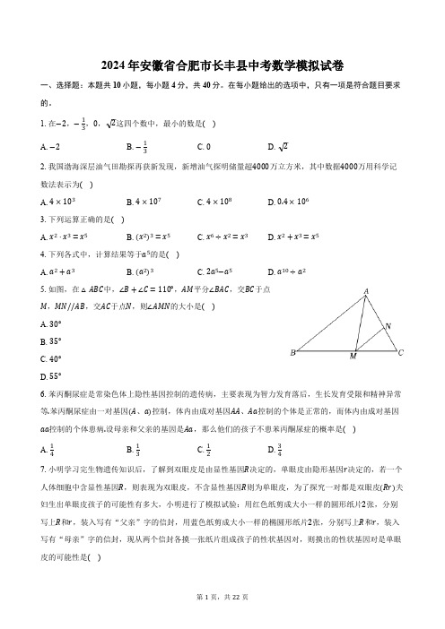 2024年安徽省合肥市长丰县中考数学模拟试卷(含解析)