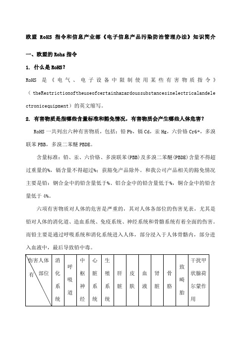 欧盟RoHS指令和信息产业部《电子信息产品污染防治管理办法》