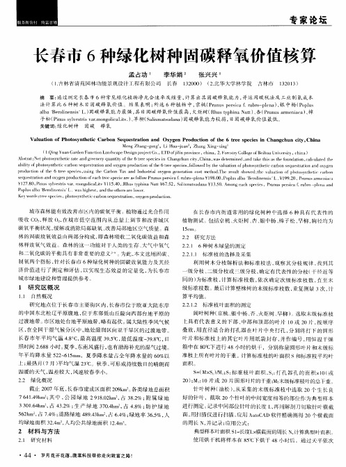 长春市6种绿化树种固碳释氧价值核算
