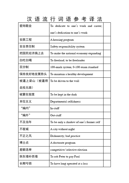 汉 语 流 行 词 语 参 考 译 法