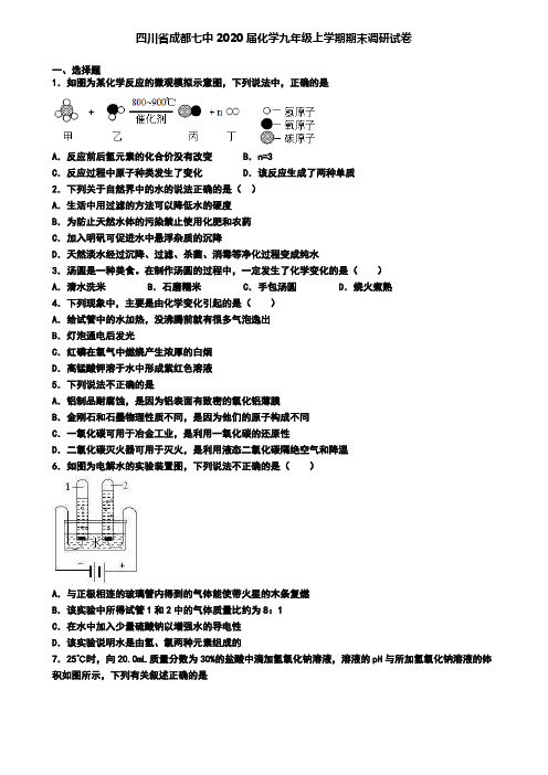 四川省成都七中2020届化学九年级上学期期末调研试卷