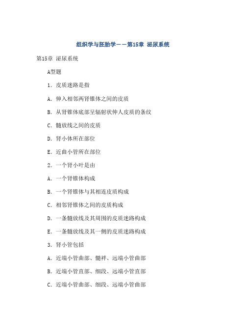 组织学与胚胎学――第15章 泌尿系统