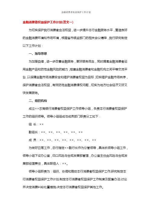 金融消费者权益保护工作计划