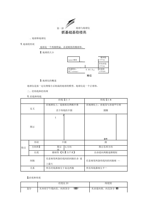 2020年高考地理(新课改)一轮复习地球与地球仪