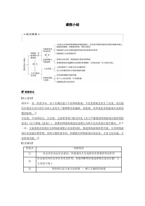 高中政治第四单元认识社会与价值选择第十二课课程小结学案新人教版必修4