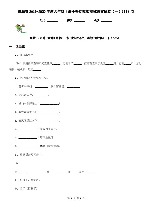 青海省2019-2020年度六年级下册小升初模拟测试语文试卷(一)(II)卷