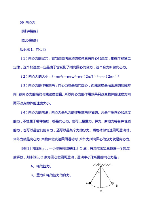 新人教高中物理必修二 5.6 向心力 精品教案