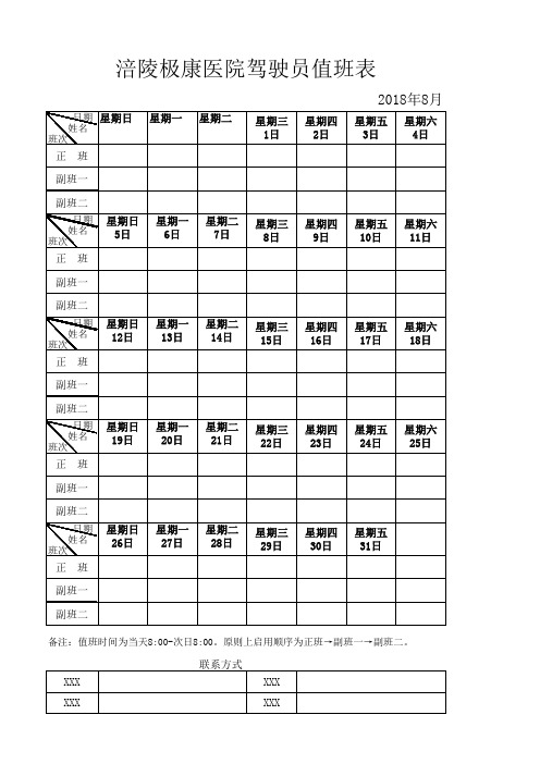 驾驶员值班表(2018)