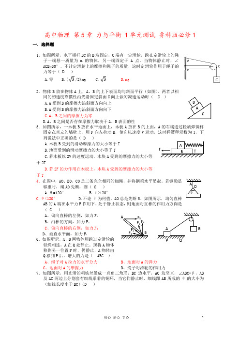高中物理 第5章 力与平衡 1单元测试 鲁科版必修1