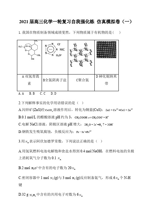 2021届高三化学一轮复习自我强化练  仿真模拟卷(一)