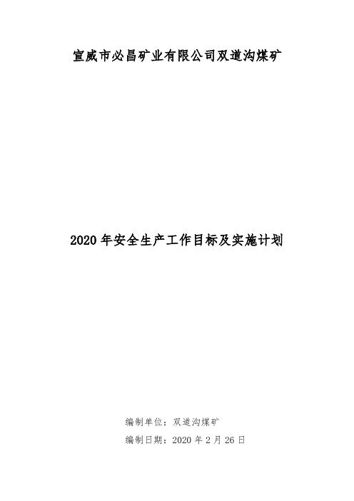 2020安全生产工作目标及实施计划