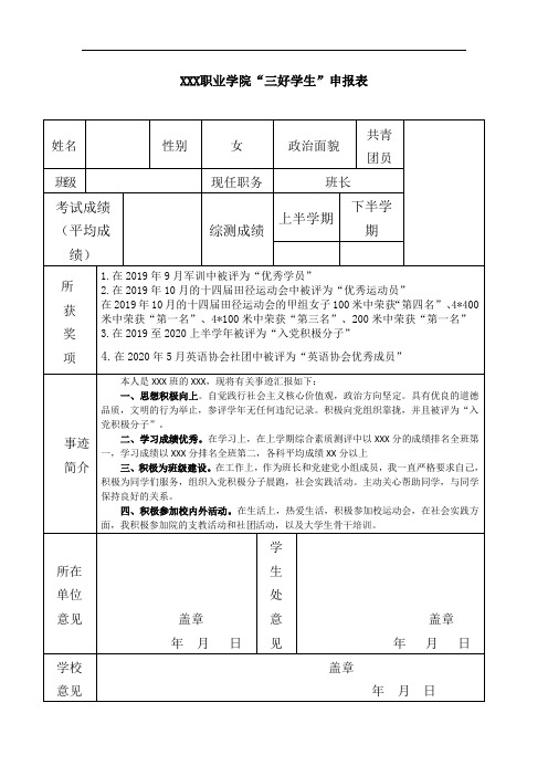 学前教育专业 三好学生申请表