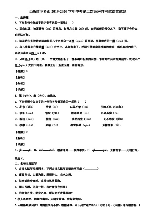 江西省萍乡市2019-2020学年中考第二次适应性考试语文试题含解析