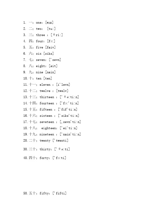 英语数字1-100(带音标)