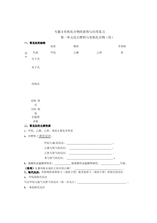 苏教版必修2有机物的获得及应用 会考复习学案.doc