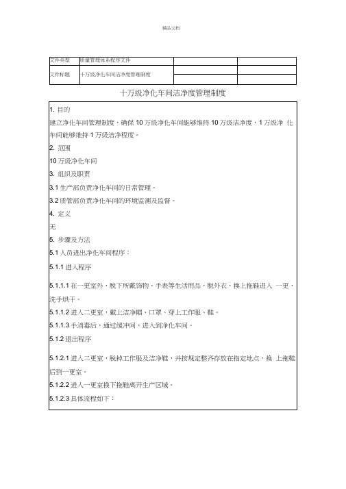 医疗企业十万级净化车间洁净度管理制度