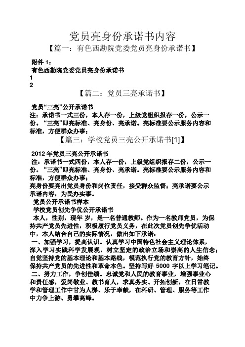 党员亮身份承诺书内容